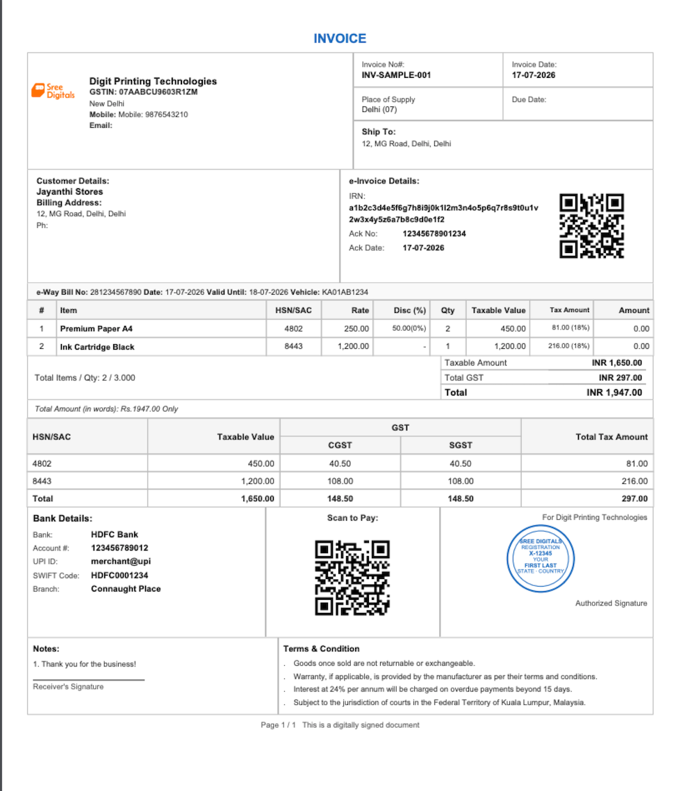 Classic A4 invoice template preview